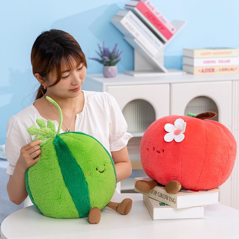 30cm Cartoon Round Fruit Plush Doll Pillow Watermelon Apple Strawberry Orange Pineapple Coconut Plush Toy Home Bedroom Decor Designed for Children's