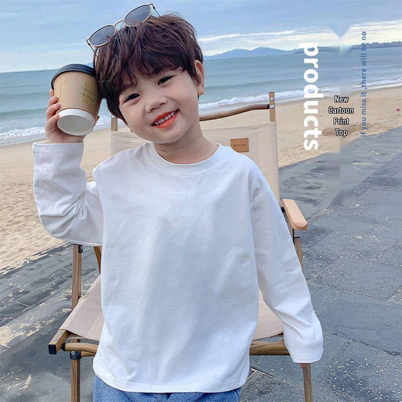 Boys' Breathable Cotton Long-Sleeve T-Shirt - Spring Casual Loose Fit, Medium to Large