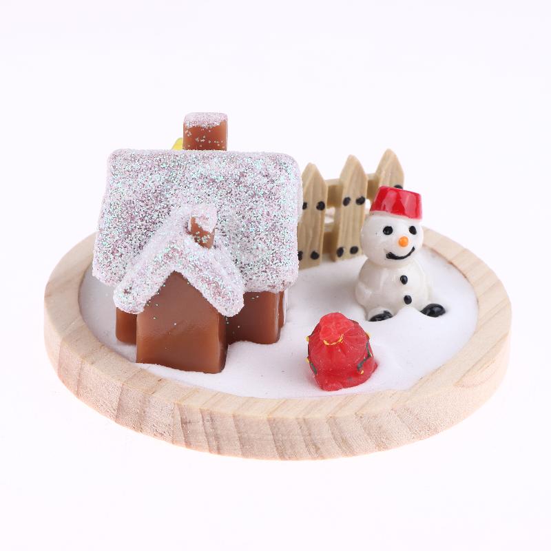 Cute Mini Christmas Snow House Xmas Tree Snowman Scene Ornament Dollhouse Decoration Micro Landscape Ornaments Xmas Gifts