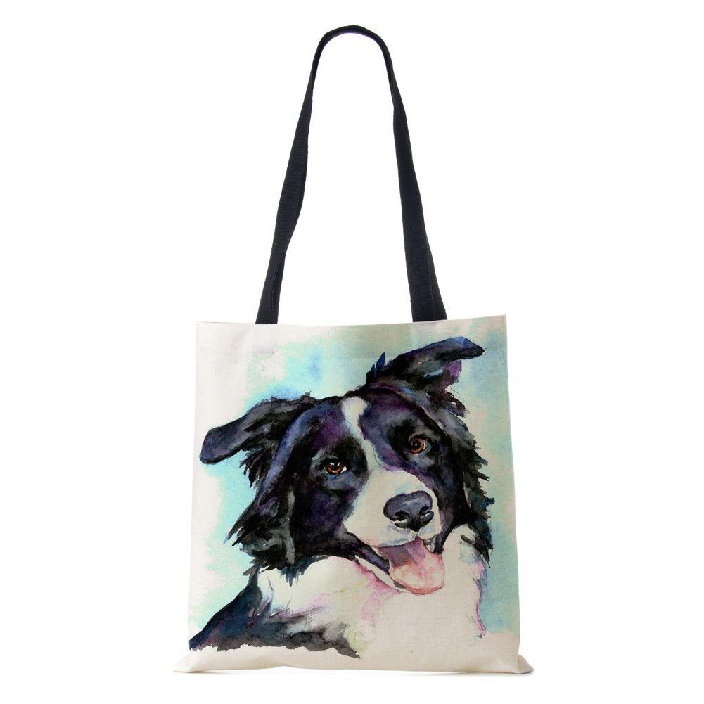 Women Shoulder Bag Shopper Travel Harajuku Canvas Casual Handbag Eco Reused Oil Painting Dog Large Capacity Tote Books Bag CLE