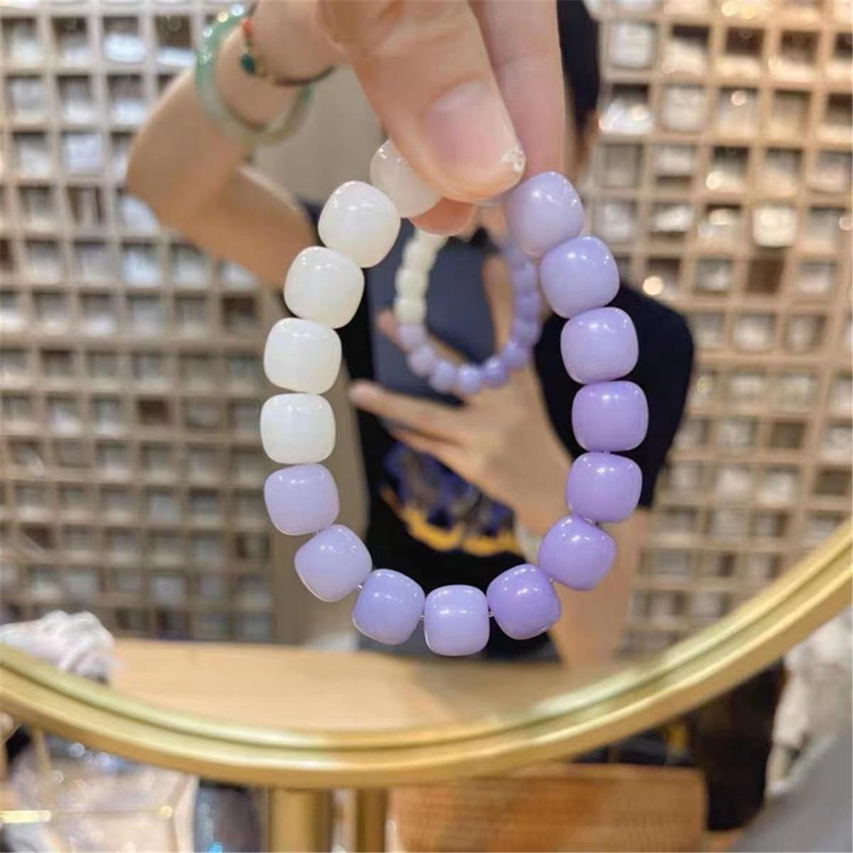

b92 Harajuku Sweet Gradient Purple Jade Bodhi Seed Exquisite Cute Bodhi Hand String Beads Unisex Bracelets Women Present Gifts 18cm