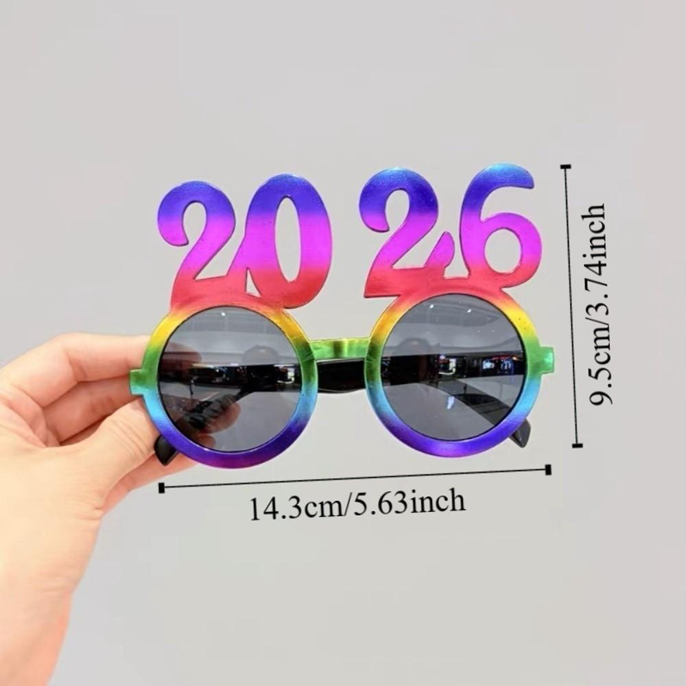 Shiny 2026 Happy New Year Glasses Cute Creative Christmas Glasses Colorful Sweet New Year Decorative Sunglasses