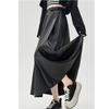 Winter Women PU Leather Skirt Long Pleated High Waist A Line Fashion Clothes