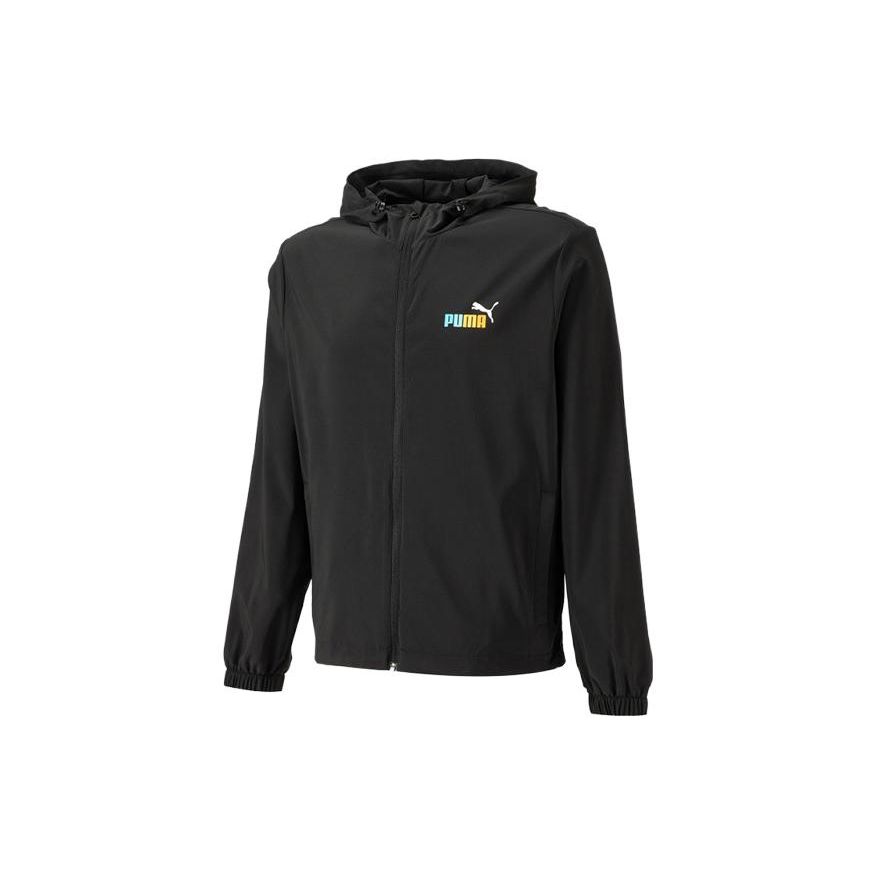 Puma Logo Print Sports Fitted Hooded Jacket Men Outerwear Black 678013-01