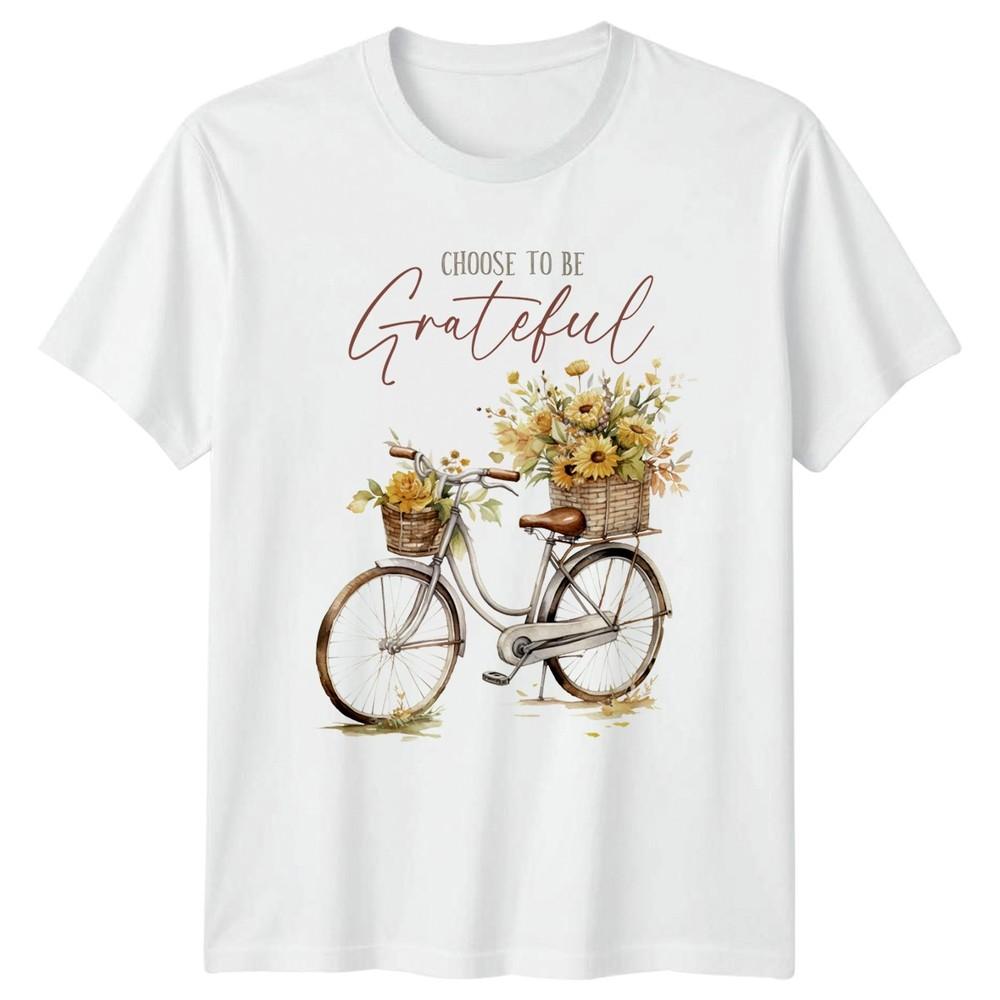 Choose To Be Grateful Unisexs TShirt Watercolor Bike Sunflower Autumn S