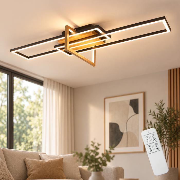 LED-Deckenleuchte 90 cm, 46 W, NETTLIFE Moderne LED-Deckenleuchte Deckenleuchte für Wohnzimmer Schlafzimmer Küche Esszimmer schwarz