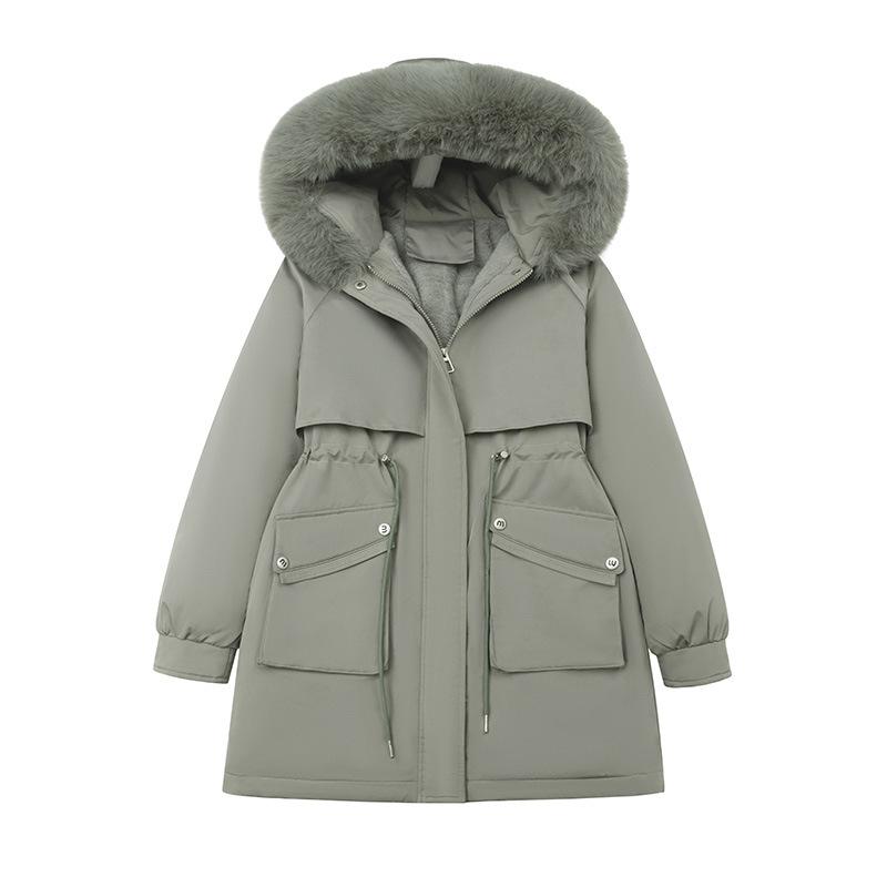 New Women's Cotton-padded Coat Medium and Long Hooded Removable Fur Collar Versatile Fashion Coat