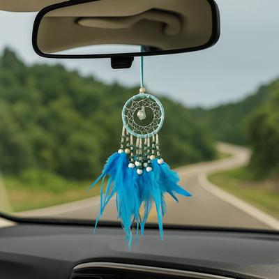 Handmade Dream Catcher Car Pendant Delicate Tassel Exquisite Interior Crystal Stone Car Pendant Hand Knitting with Feather