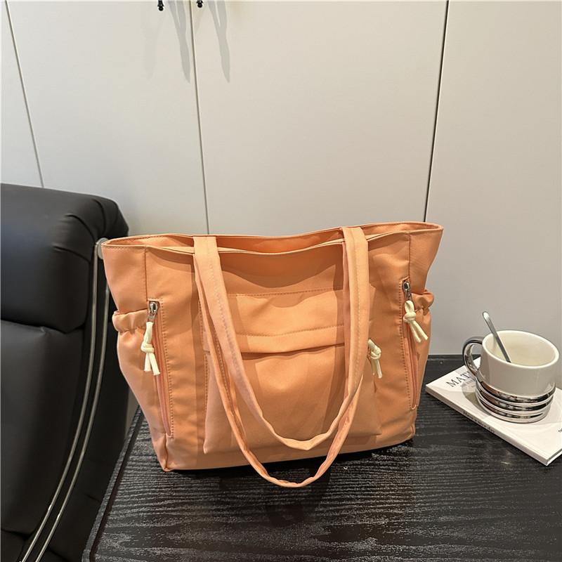 Solid Color Multi-Pocket Shoulder Bags for Women Versatile Ladies Large Capacity Tote Bag Simple Student Girls Class Handbags