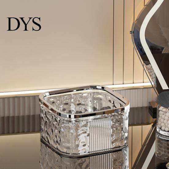 Compact Trash Can for Bedroom Desktop with Pop-Up Lid, Transparent Glacier Texture Small Waste Mini Plastic Bin Vanity Bin, Garbage Container Bathroom
