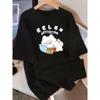 Cute White Cat Cherry Drink Print T-Shirt Unisex Crew Neck Oversized Tee Cute Anime Cat Graphic Shirt for Summer
