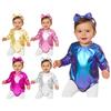 Easy Wear Metallic Romper for Toddler Girls: Soft Long Sleeve with Snap Buttons, Includes Bow Headband for Theme Party & Photos