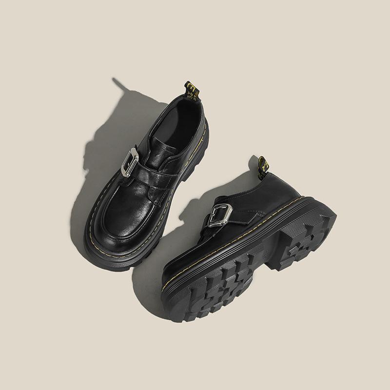 Autumn and Winter Platform One-word Buckle with Retro Small Leather Shoes College Style Single Shoes