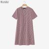 ZANZEA Women Plaid Print Casual V-Neck Summer Short Sleeve Dress