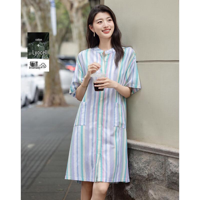 

Demana Summer Stand Collar Cotton Lyocell Blend Midi Dress L
