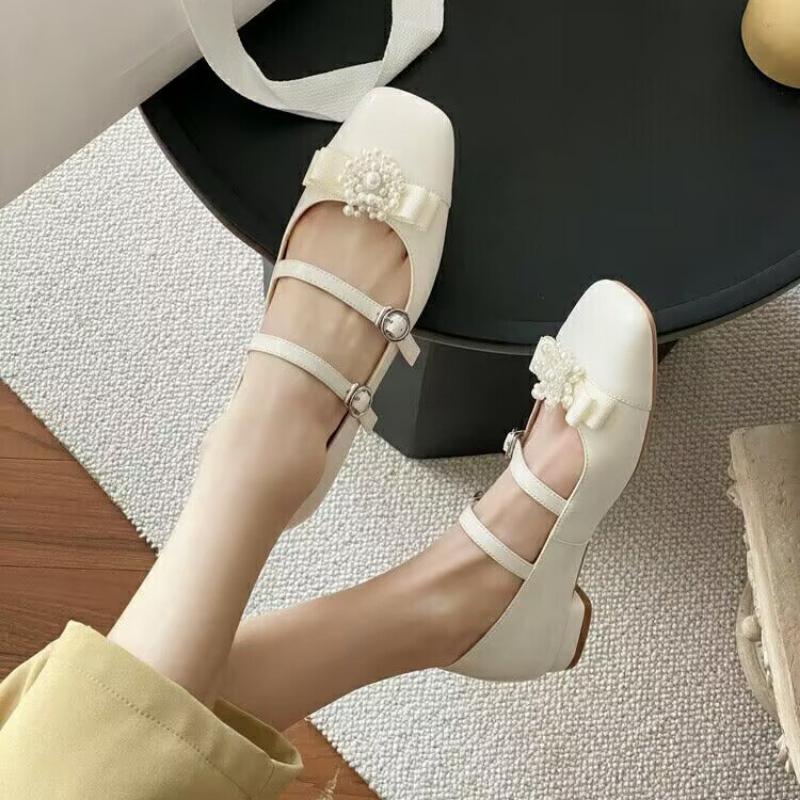 Fashion Autumn New Square Head Mary Jane Shoes for Women Fashion Shallow Cut Casual Women's Shoes Bowknot Flower Flat Sole Single Shoes