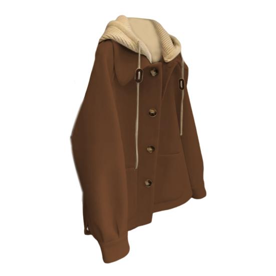 Kadın Yün Ceket Sahte İki Parça Patchwork Büyük Beden Çift Düğmeli Bağcıklı Mont Gevşek Termal Uzun Kollu Okula Gidiş-Dönüş Bahar Sonbahar Kış