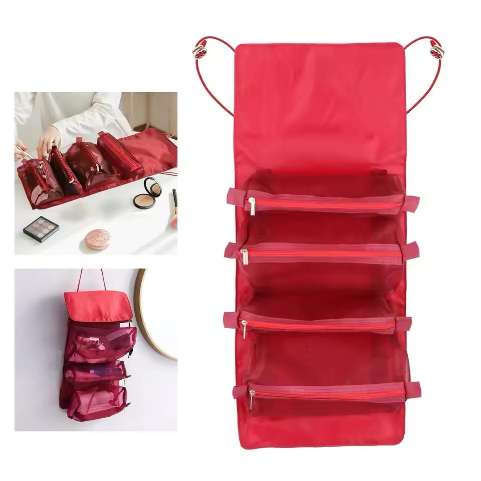 In 1 Detachable Makeup Bag Women Zipper Mesh Large Capacity Cosmetics Pouch Foldable Portable Travel Wash Storage Bag