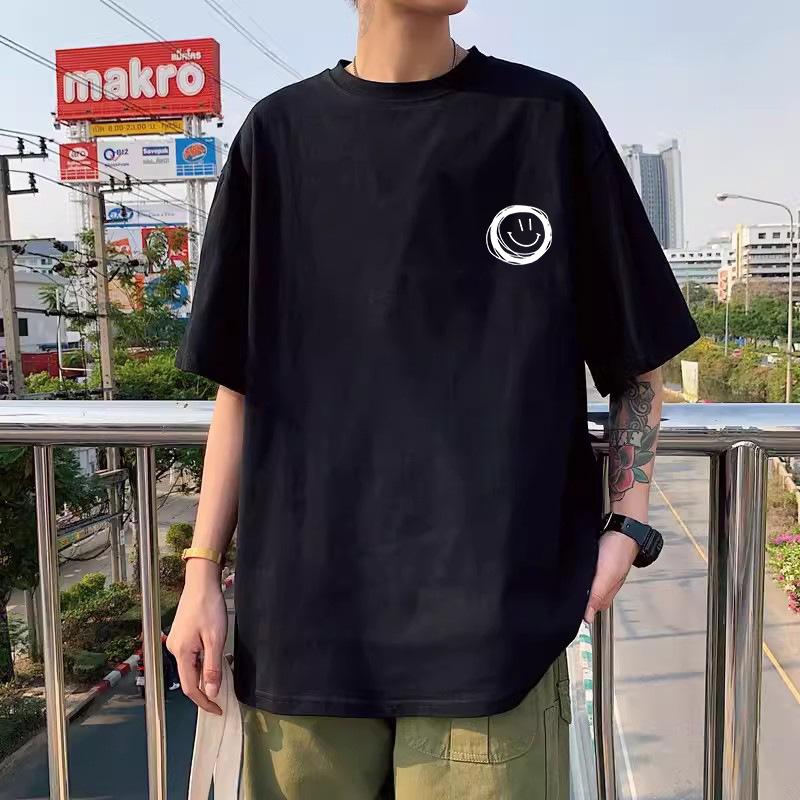 Kurzärmliges T-Shirt im schlichten Stil für Herren und Damen im Sommer, reine Baumwolle, schweres, lockeres, halbärmliges weißes Rundhals-T-Shirt der trendigen Marke, lässiges T-Shirt 3XL black