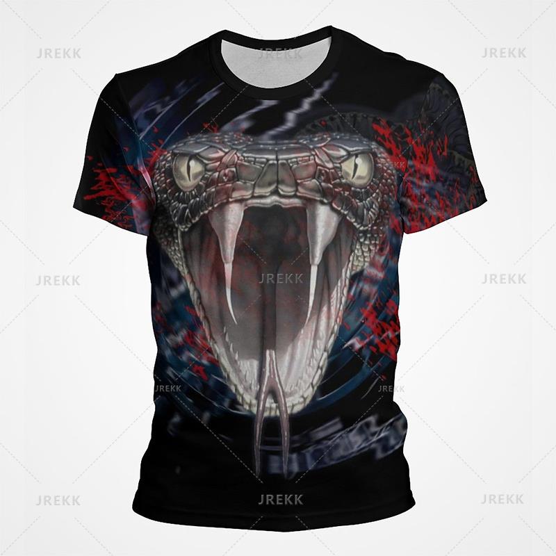 New Summer Snake Graphic Pop T Shirts For Men 3D Horror Animal Printed Tee Shirt Kid Fashion Cool Streetwear Clothes O-neck Tops