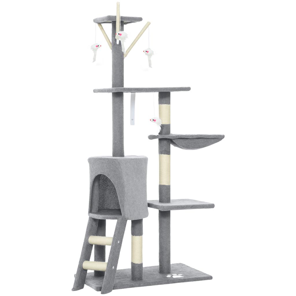 Multi-Level Cat Tower, 134cm Cat Tree with Condo and Sisal Scratching Posts for Indoor Kittens, Grey