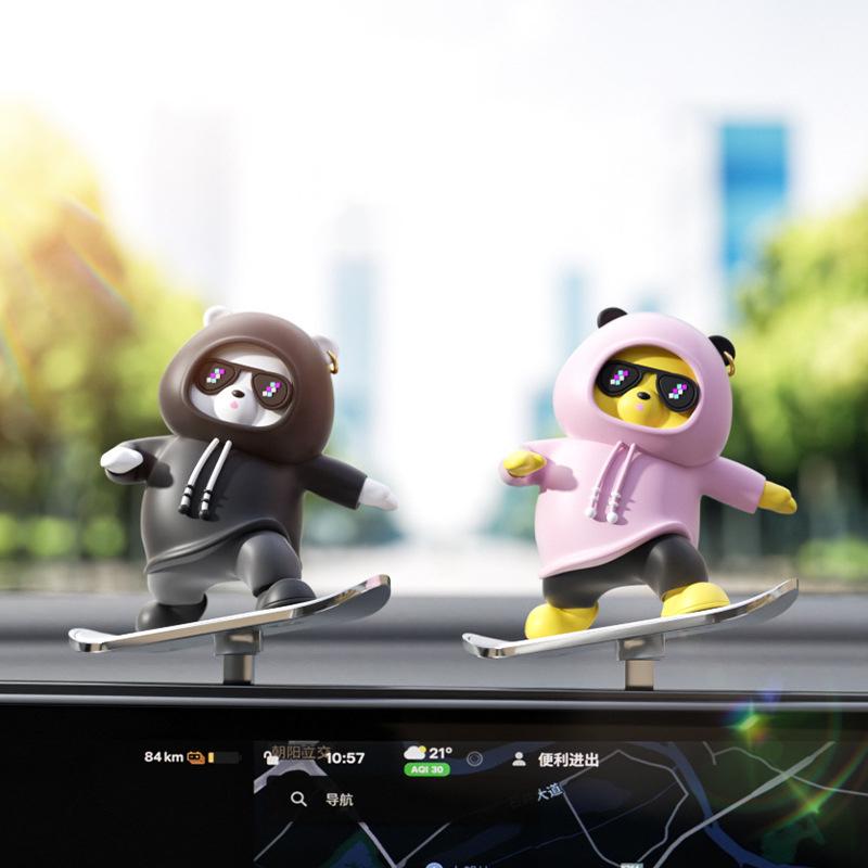 Cartoon Animal Car Interior Center Console Decoration Sliding Bear Dashboard Ornament Anime Auto Accessories 2024Creative Gifts