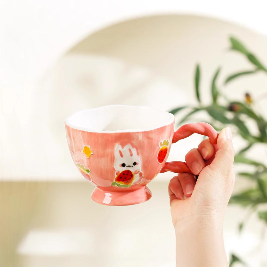 Cute Creative High Value Cartoon Home Hand-painted Breakfast Cup with Spoon with Handle Underglaze Color Large Capacity Ceramic Cup
