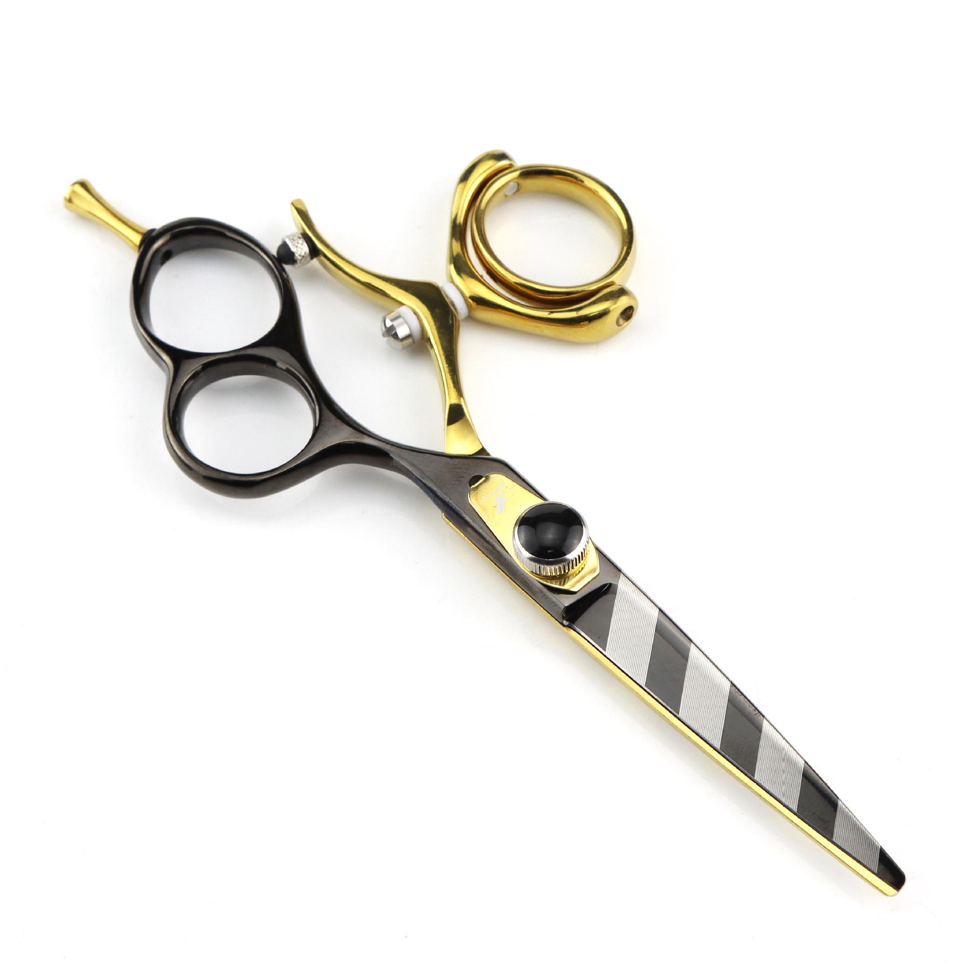5.5-Inch Napson Black Gold Swivel Hairdressing Scissors Set: Includes Straight and Thinning Shears for Barbers.