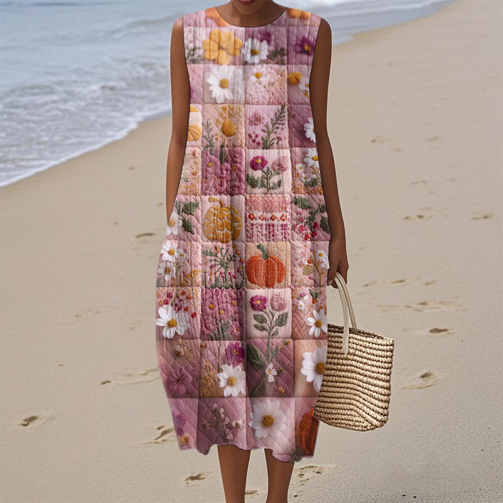 

Women s Halloween Printed Fashionable Casual Sleeveless Round Neck Elegant Temperament Dress L