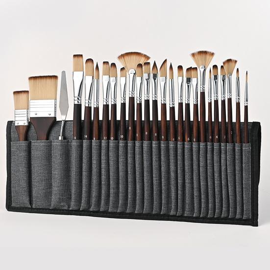Yousheng 26-teiliges Nylon-Pinselset Aquarell-Acryl-Pinsel mit flachen, runden, fächerförmigen Formen Tragbares Pinselset für Studenten Künstler Öl