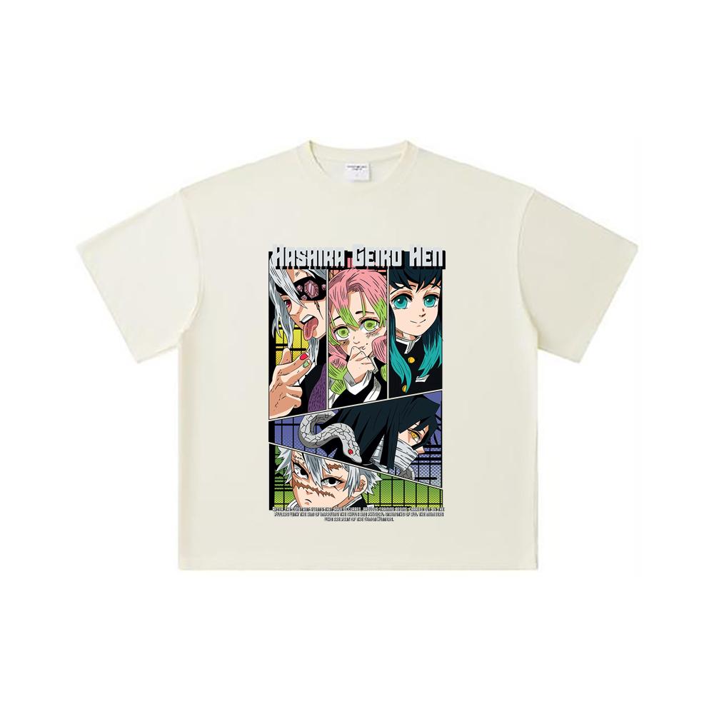 

260 GSM Double Yarn 32 Count 100% Cotton Demon Slayer V18 Hashira Geiko Print Unisex Heavy Cotton T Shirt S абрикосовый