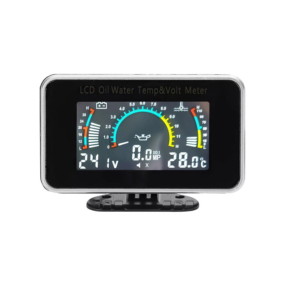 Car LCD Meter Digital Oil Pressure Voltage Water Temperature Gauge 3-in-1 Universal Instrument 9-36V for Car Truck SUV RV