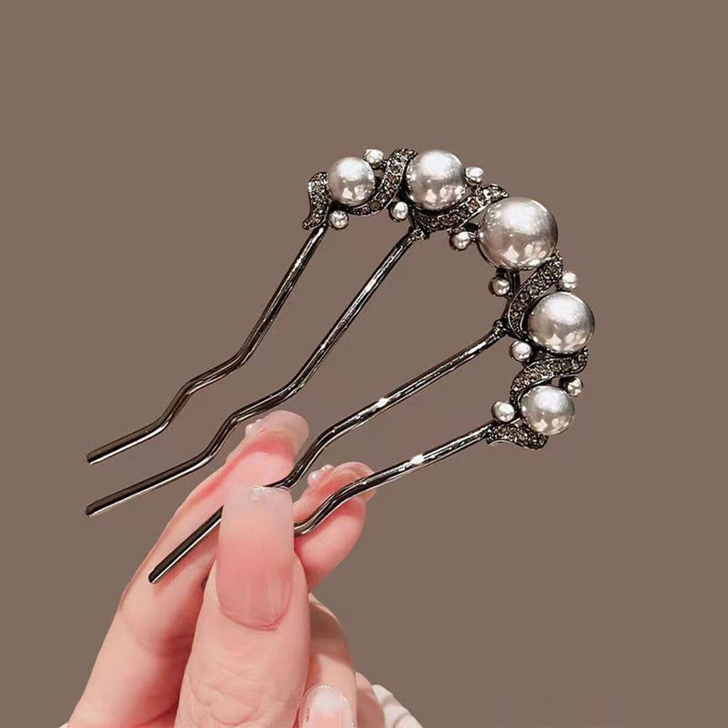 Moderner minimalistischer Haarstab mit Perlenverzierung, multifunktionale U-förmige Haarnadel für lässiges oder Hanfu-Styling