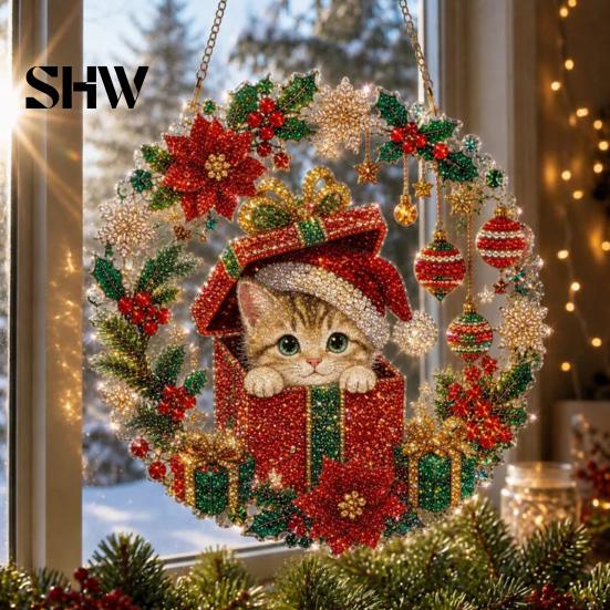 Art And Craft Supplies for Kids Christmas Faux Diamond Ornament, DIY Santa Claus Sun Catcher Kit, Rhinestone Parent Child Interactive Crafts