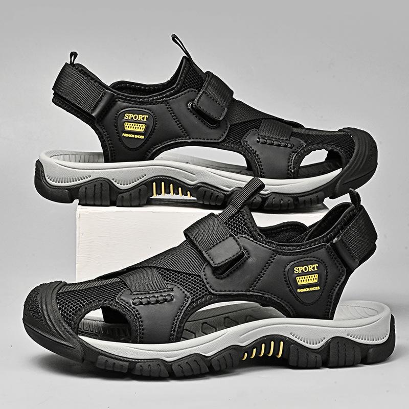 

2024 summer new casual non-slip bag head men s beach shoes foreign trade cross-border large size hollow hole sandals 38 чёрный