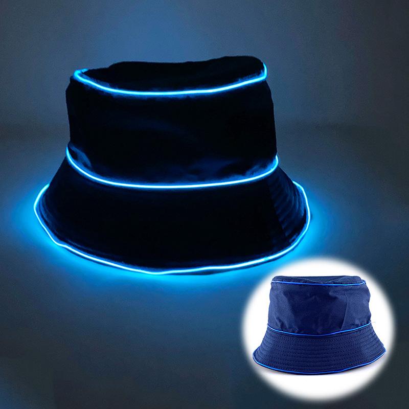 Solid Color Style Beach LED Cap Luminous Fisherman Hat El Wire Bucket Hats Glow In The Dark For Club Rave Party Wedding Props
