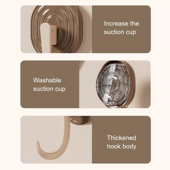 Suction Cup Hooks Strong Load-Bearing Grain Design Retro Wood No Drilling Installation Traceless Reusable Wall