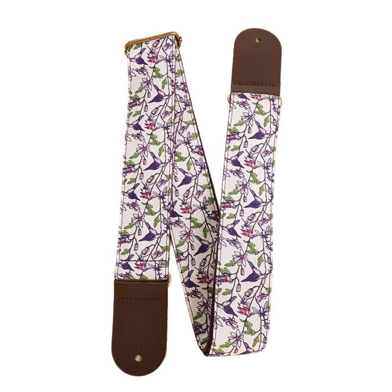 Elektrische Gitarrengurt mit Blumen-Vogel-Muster, Personalisierbares PU-Leder, Verbreiterter Gurt PO-014