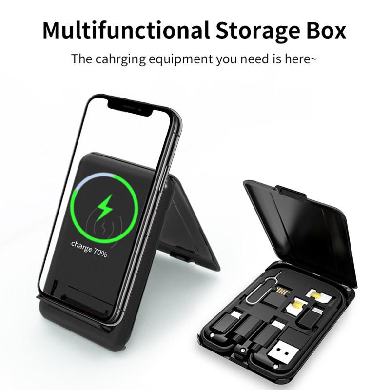 New Multi-function Universal Smart Adapter Card Storage Box 15W Wireless Charging for iPhone Travel Portable Storage Bag