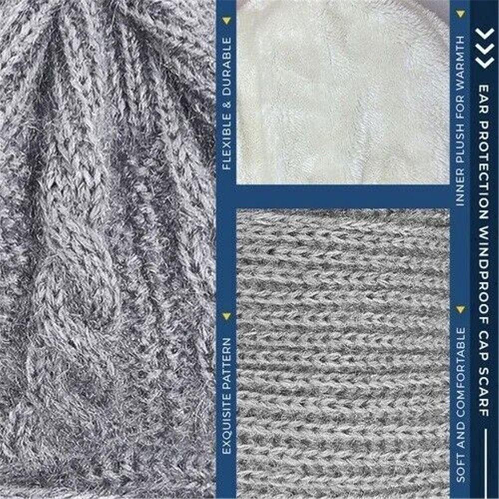 Knitted Beanie Hat Scarf Windproof Neck Warmer Winter Ear Protection Cap  Women