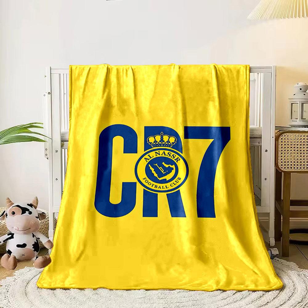 Blue CR7 text with Al Nassr FC logo on a yellow background. for all seasons blanket lunch break throw gift 80cm x 120cm
