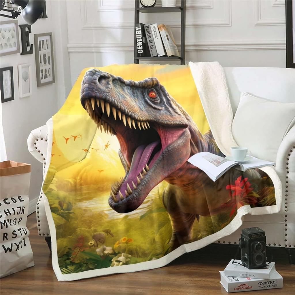 Colorful Dinosaur Blanket Soft Fleece Throw Kids Room Decor Baby Gift Cartoon Animal Design Home Decoration
