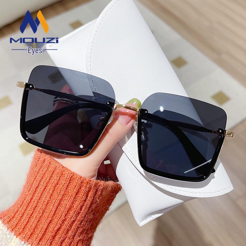 Retro Half-Frame Tea-Colored Sunglasses, Unisex 2025 Korean Style, High-End Net Red Fashion.