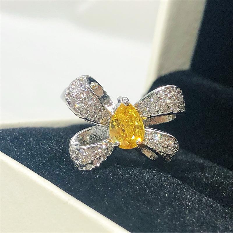 Butterfly Yellow Gemstone Open Ring with Diamond Inlay - Women s Light Luxury Niche Design Featured on Douyin Adjustable Open Size
