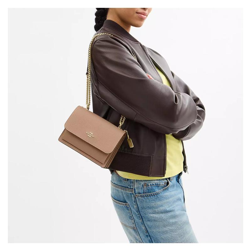 Coach Klare 18 Letter Logo Chain Shoulder Strap Recycled Leather Fiber Crossbody Shoulder Bag Mini Women's Taupe