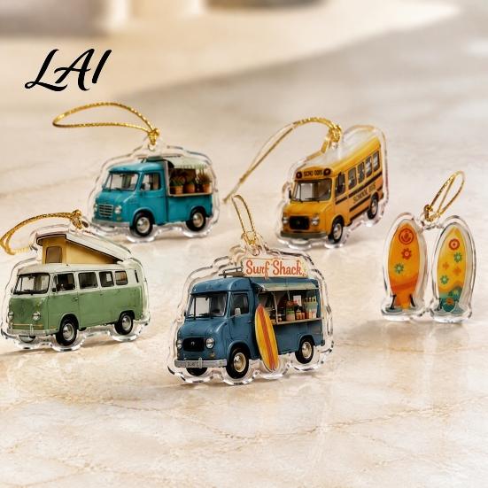Holiday Home Decorations 24-Day Camping Van Advent Calendar Retro Acrylic Hanging Ornament Set with RV Countdown 24 Unique Designs Christmas