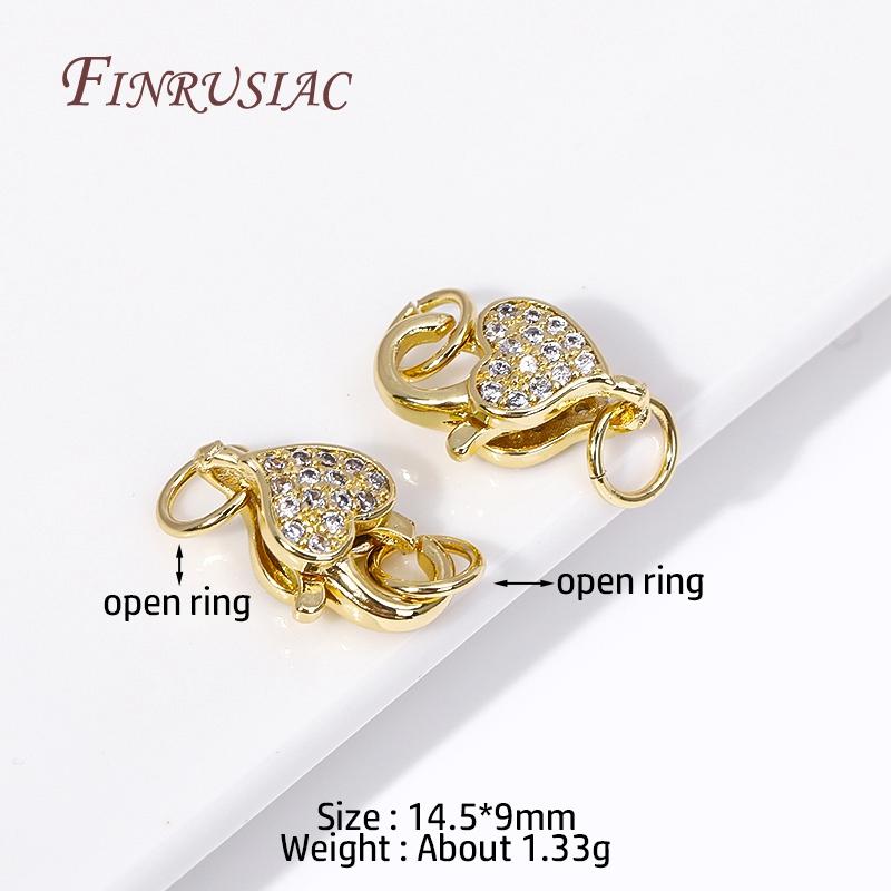 Fermoirs mousqueton en laiton plaqué or 18 carats Cœur/Ronds avec Anneau Ouvert, Fermoirs Incrustés de Zircon pour Bracelets Connecteurs Fermoirs Bijoux DIY