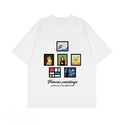 World Famous Painting Pixel Style American Fun Printed Short Sleeved Summer Cotton Hip-hop Trend Top Men's and Women's T-shirts