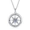Collana Pendente Bussola Stella a Otto Punte Placcata Oro Bianco con Moissanite Colore D da 1/2 Carato