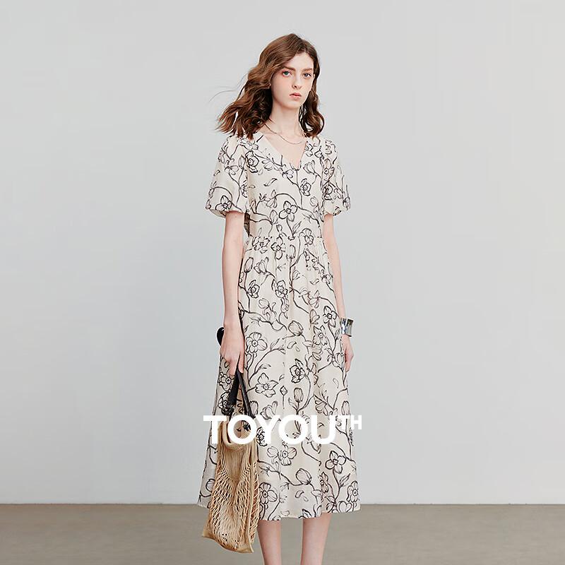 

Chuyu Women s Vintage Print Lyocell V-Neck Midi Dress S